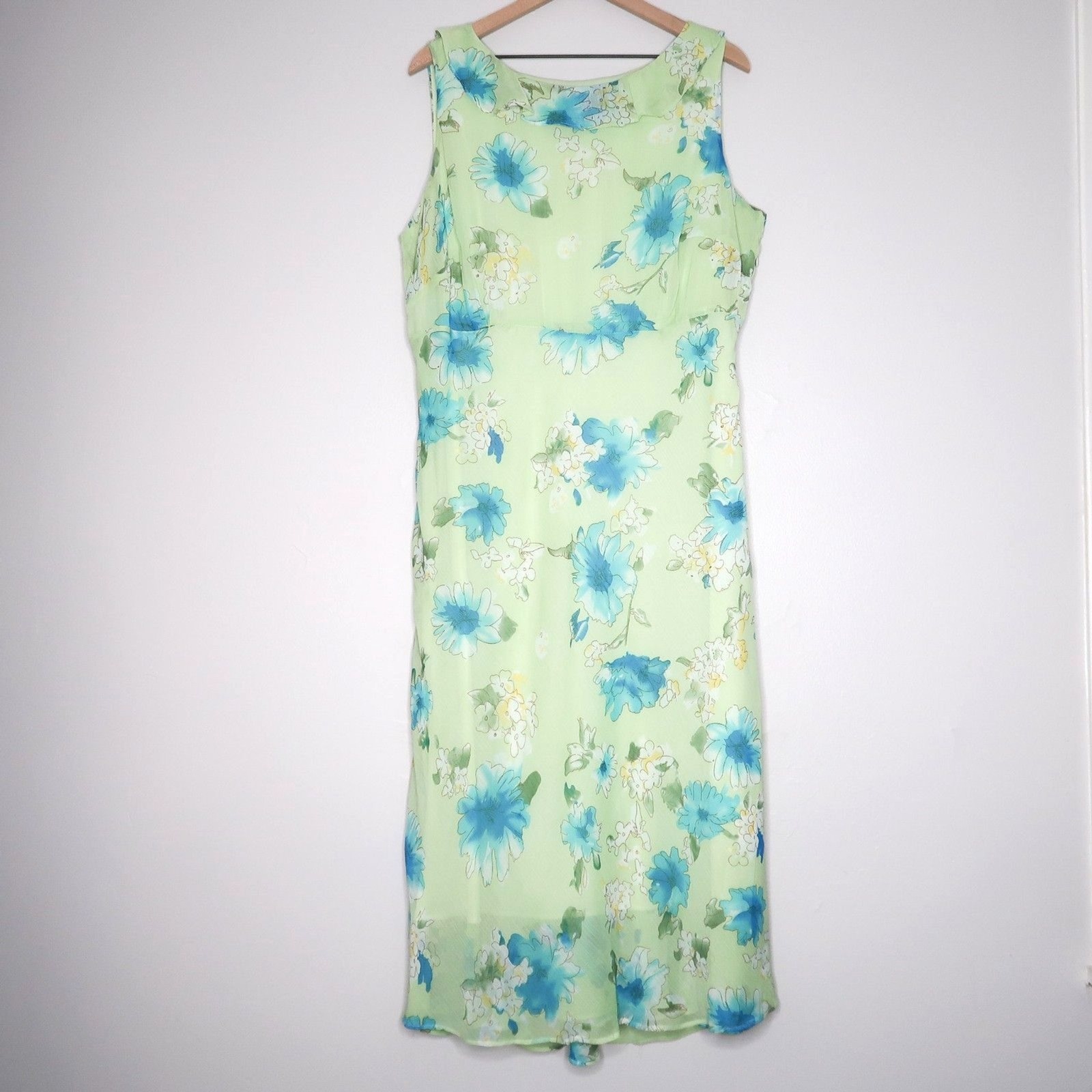 Bfa Classics Vtg Womens Maxi Dress 18w Green Floral 90s Spring Fairycore Y2k